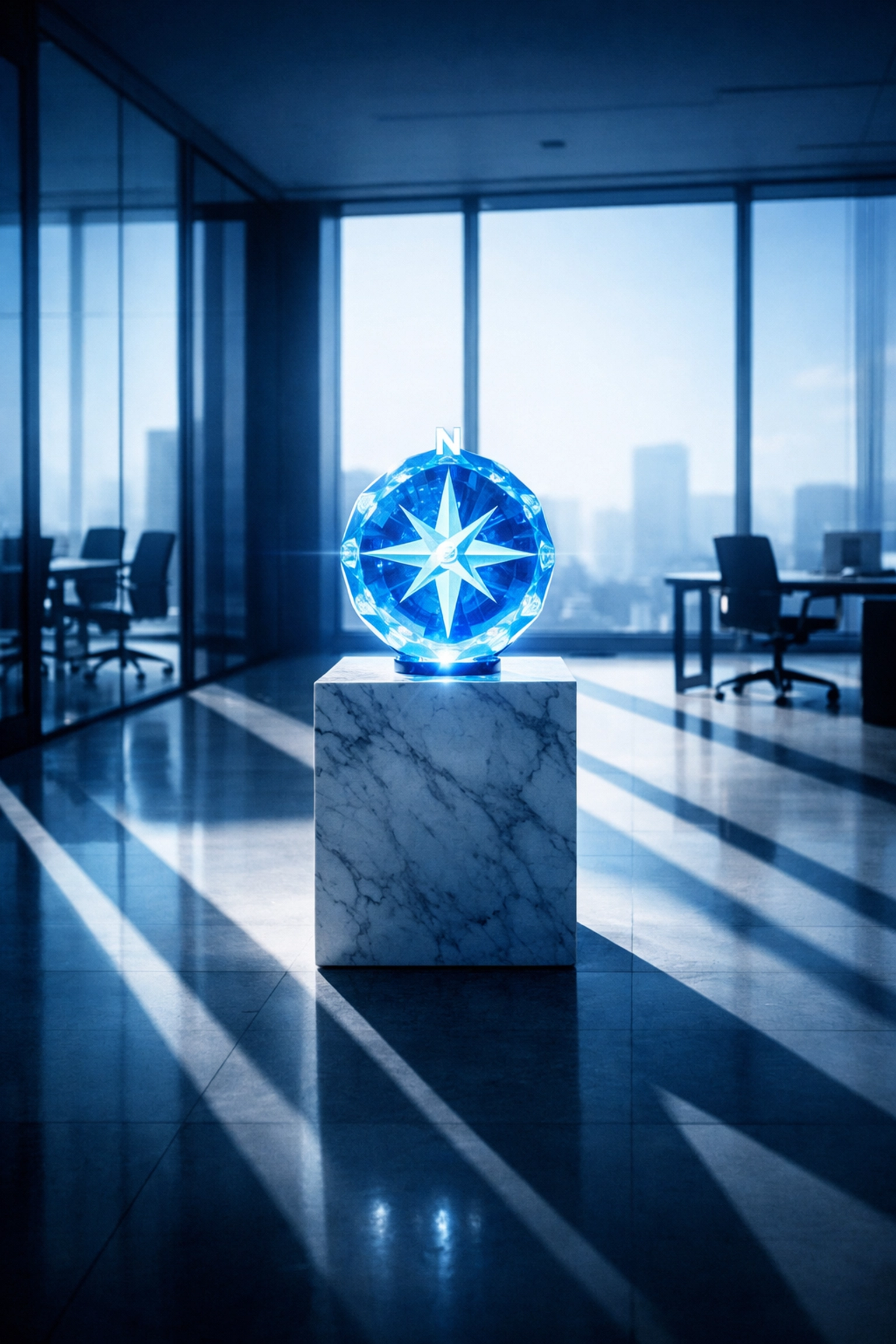 A compass in a modern office symbolizing guidance from a small business accountant for tax compliance.