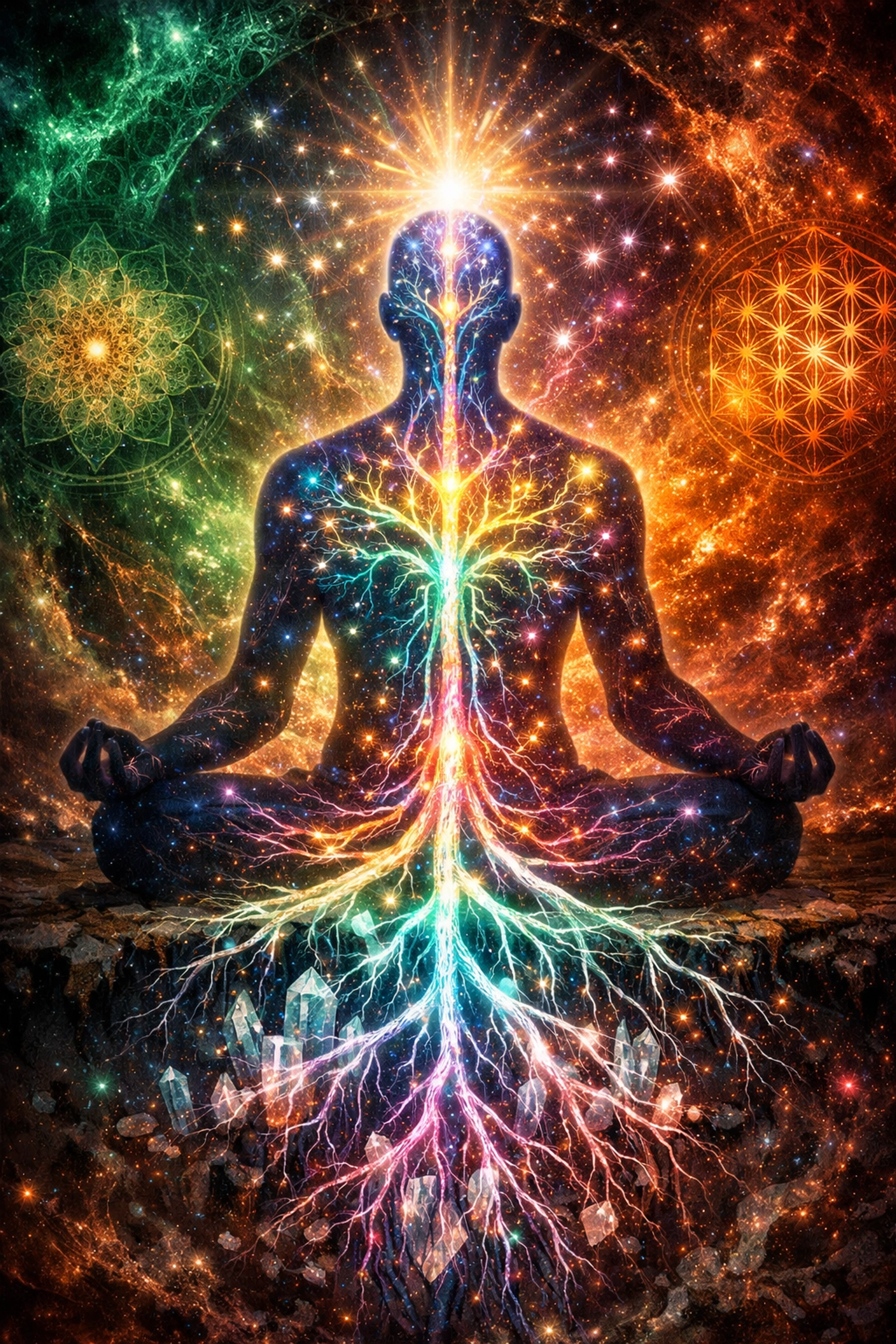 A radiant tree of life inside a silhouette showing the biology of nervous system health and internal healing.