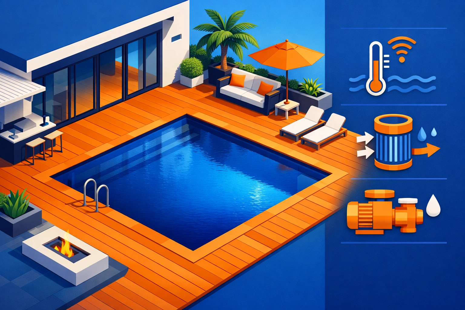 Luxury backyard swimming pool installation in Surrey with smart heating and modern landscaping.