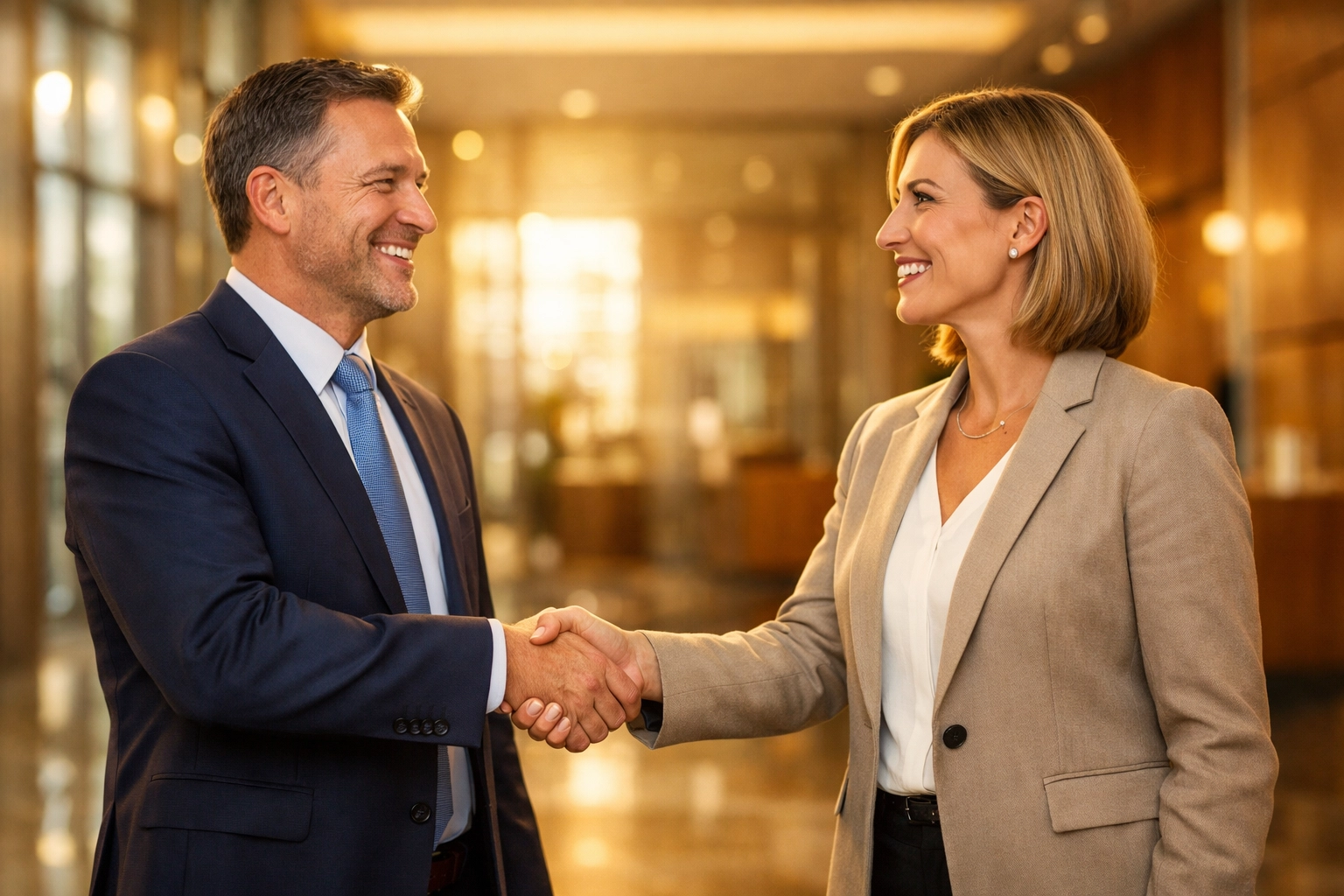 Business partners shaking hands after securing a flexible business line of credit for growth.