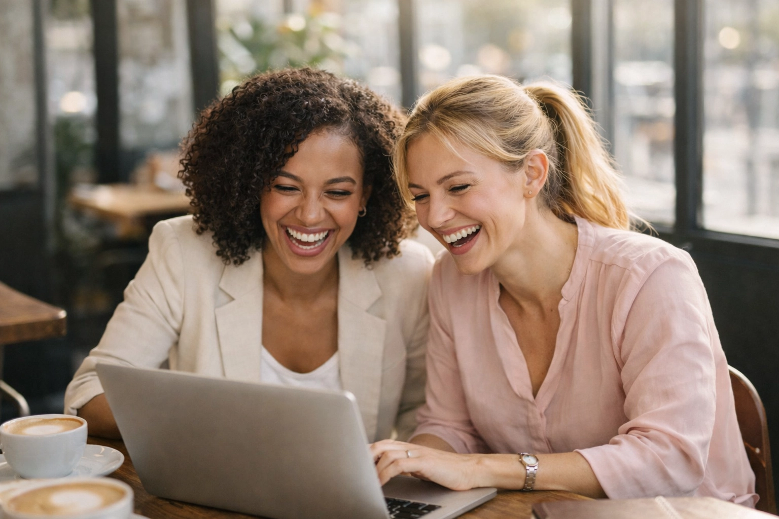 Two women discussing business over coffee in Denver