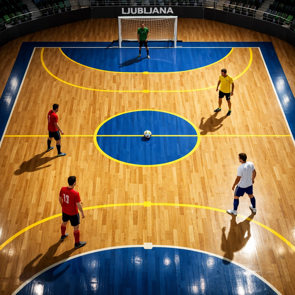 UEFA Futsal EURO 2026 match in progress at indoor arena in Ljubljana, Slovenia