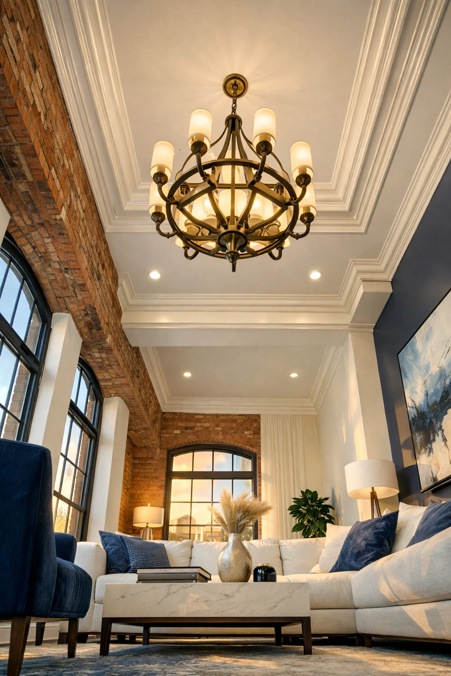 A high-ceiling Lowell mill apartment cleaned using house cleaning Lowell MA top-to-bottom methods.