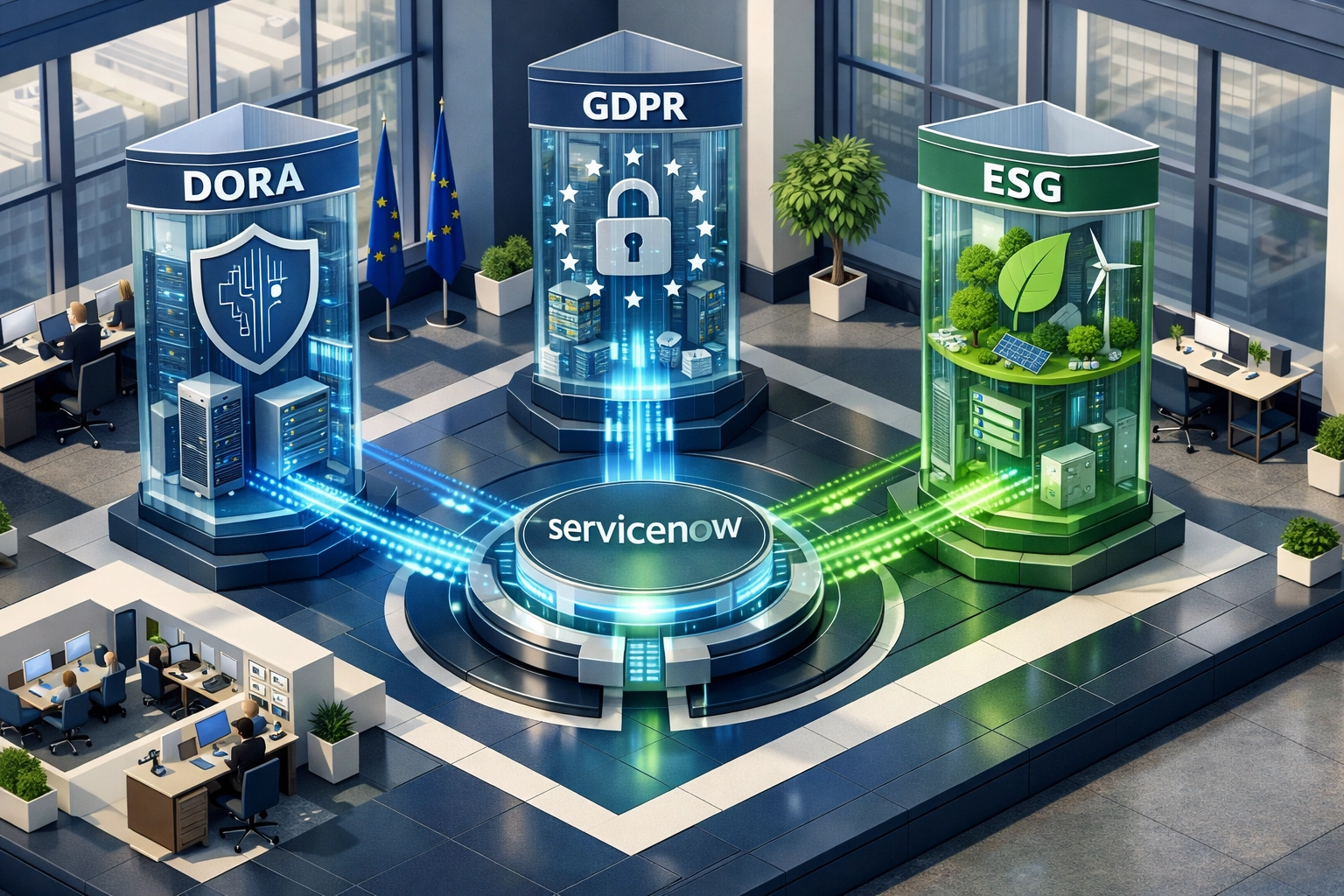 DORA, GDPR, and ESG compliance framework integrated with ServiceNow platform