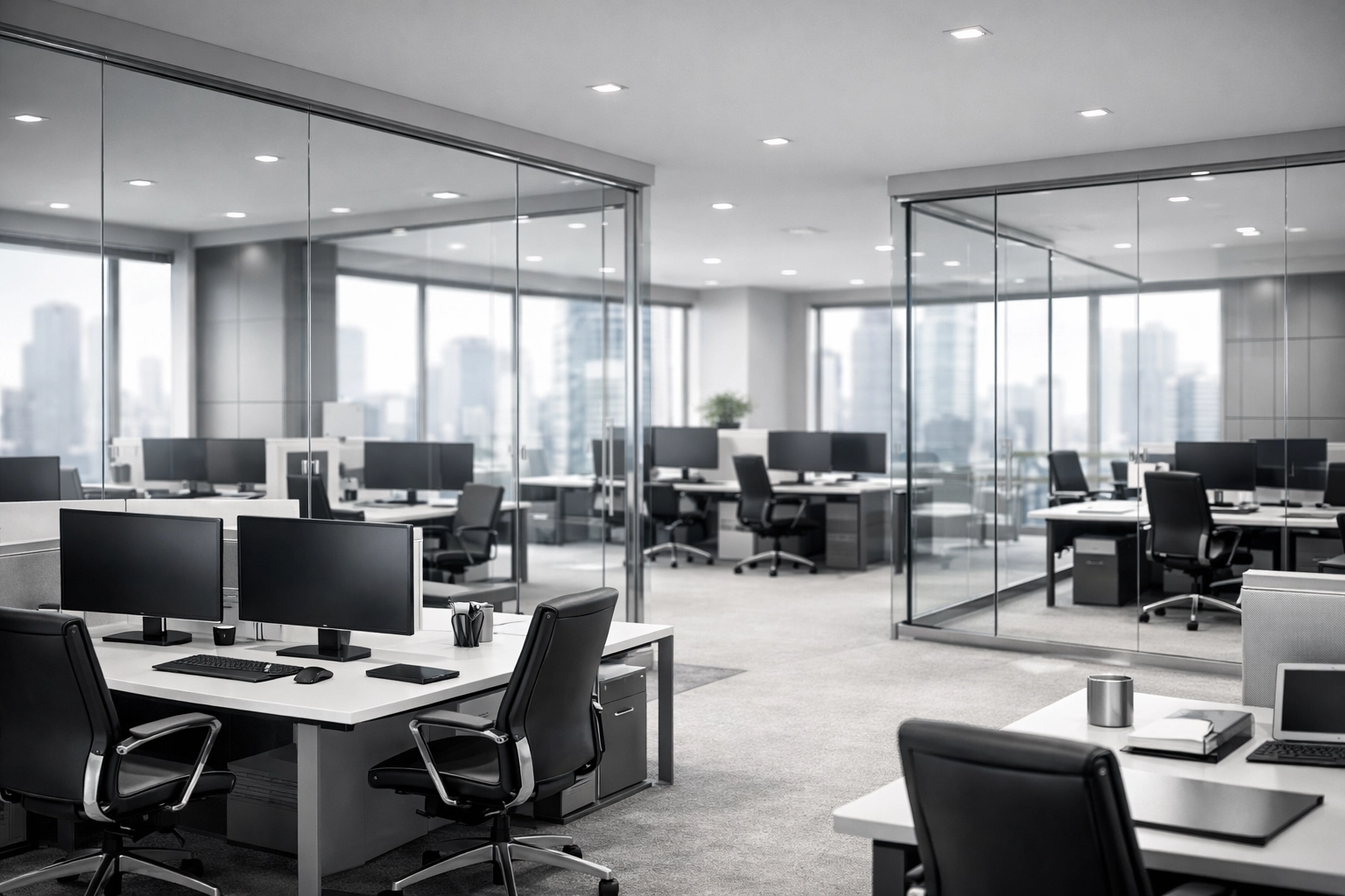 A professional office suite with multiple workstations symbolizing a scaled ERO service bureau business.