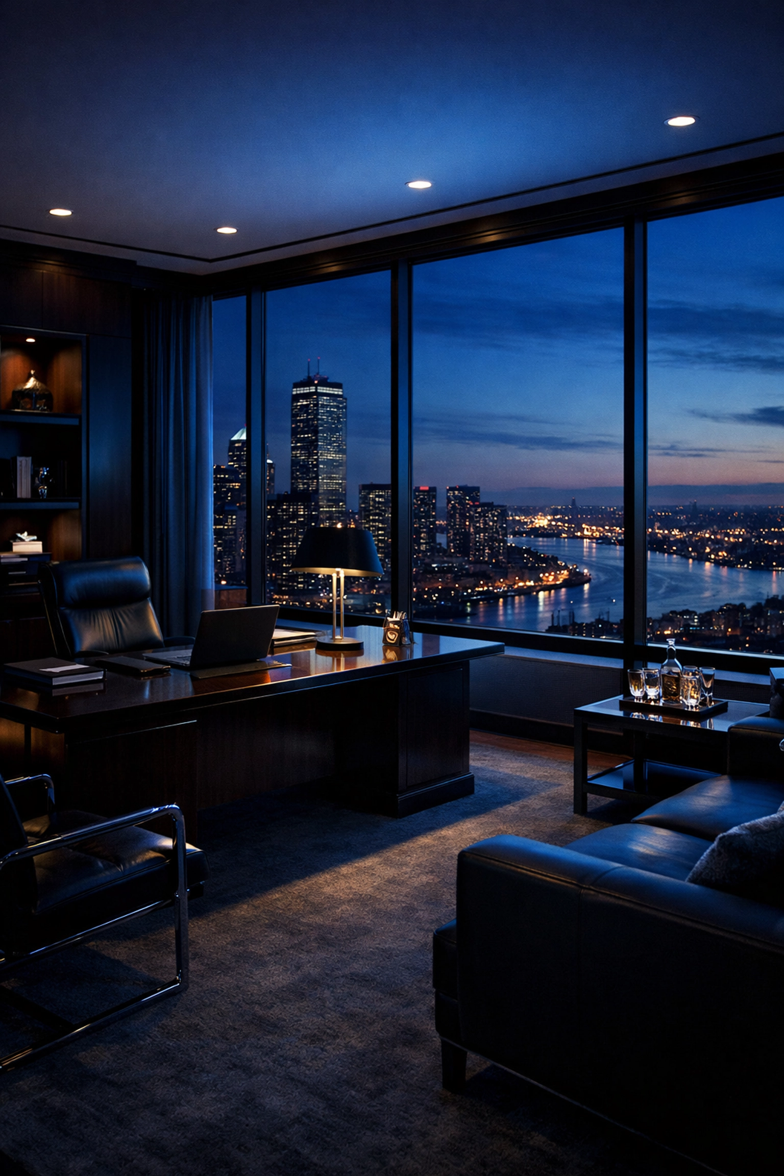 Tidy Boston corporate suite with skyline views after professional janitorial services in Massachusetts.