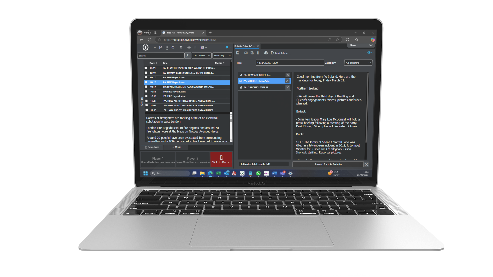MacBook Air displaying Myriad Anywhere Newsroom