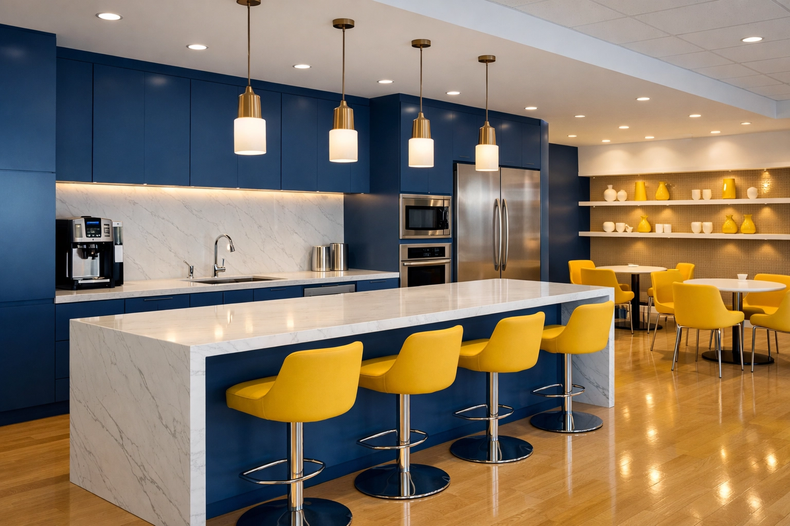 A perfectly sanitized modern office breakroom in Franklin after a thorough commercial cleaning service.