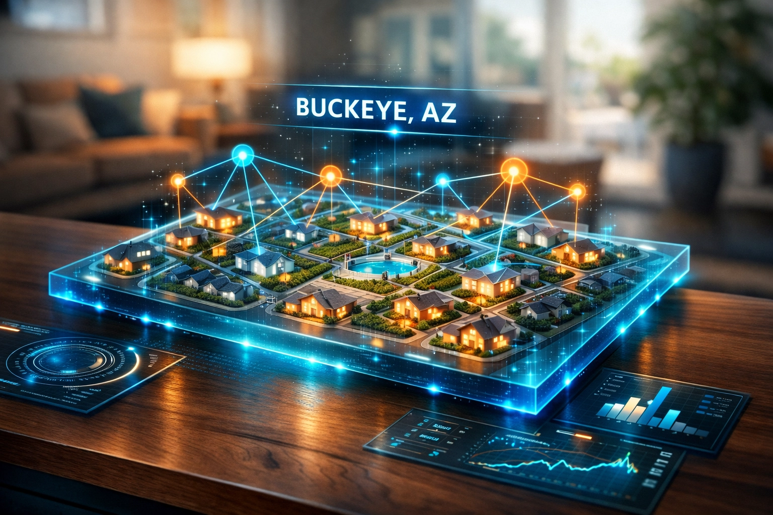 Digital map of Buckeye Arizona neighborhoods showing AI real estate marketing and residential home matching. Digital map of Buckeye Arizona neighborhoods showing AI real estate marketing and residential home matching.