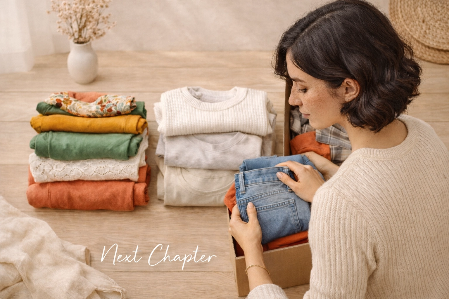 Organized wardrobe sorting process for midlife style reinvention and decluttering