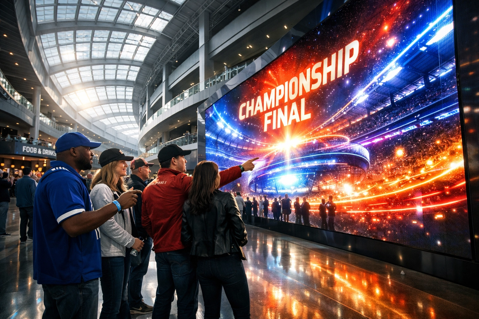 Stadium fans viewing a digital OOH display for increased brand engagement.