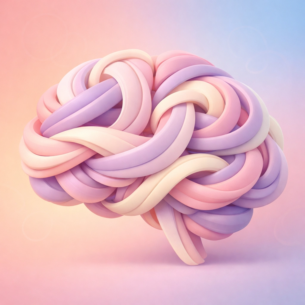 Abstract visualization of thought patterns and mental loops in the overthinking brain