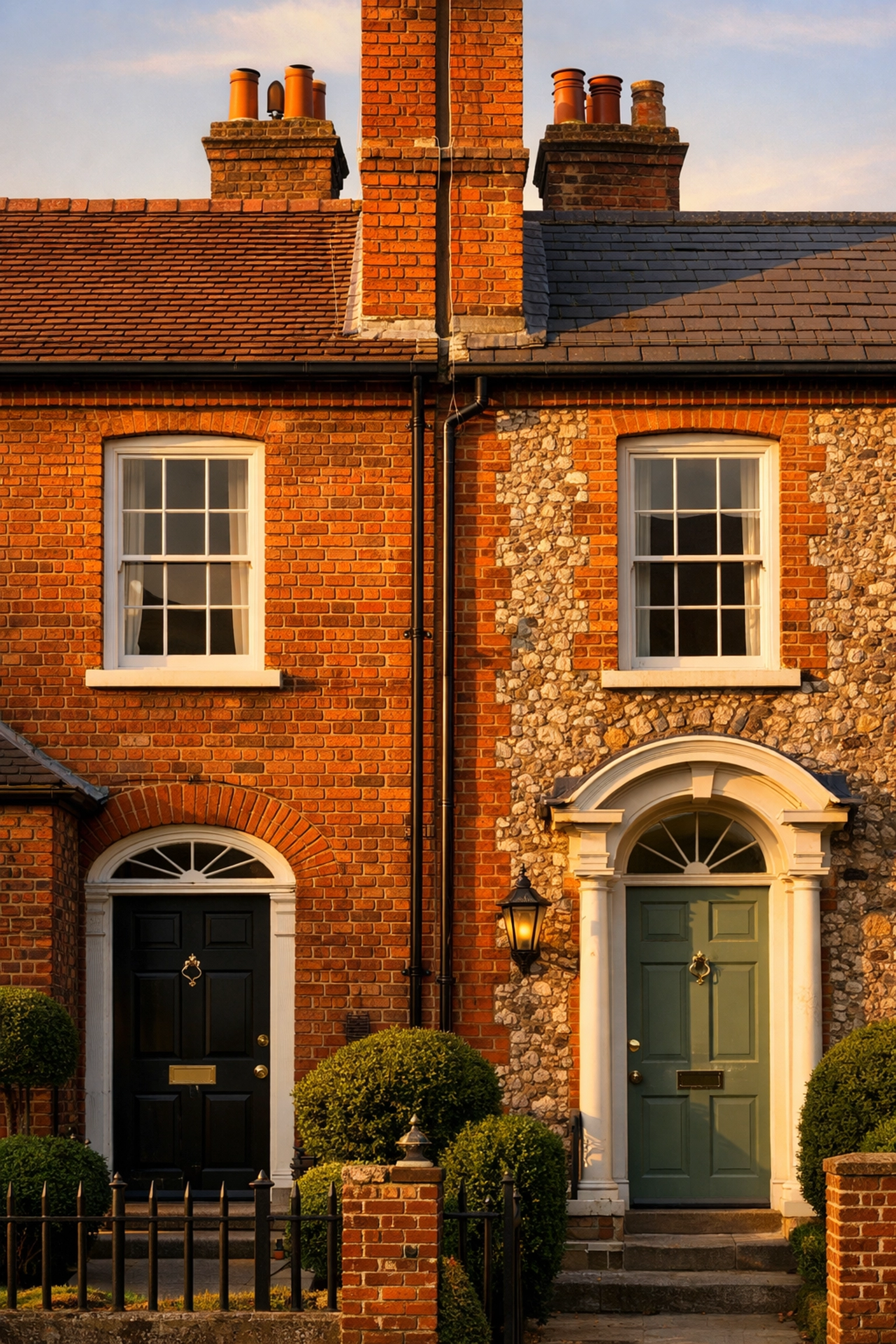 Shared party wall between semi-detached houses in West Sussex, showing where the Party Wall Act applies.