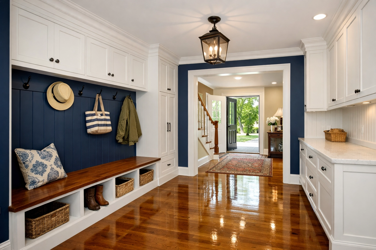A spotless entryway with shiny floors following high-quality weekly house cleaning in Reading.