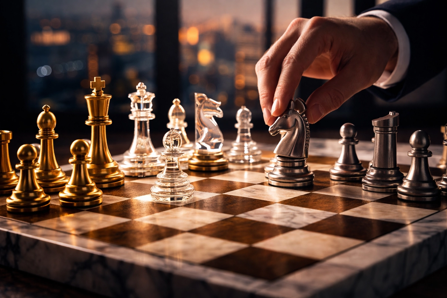 Strategic investment decisions illustrated by chess pieces representing diverse hedge fund approaches