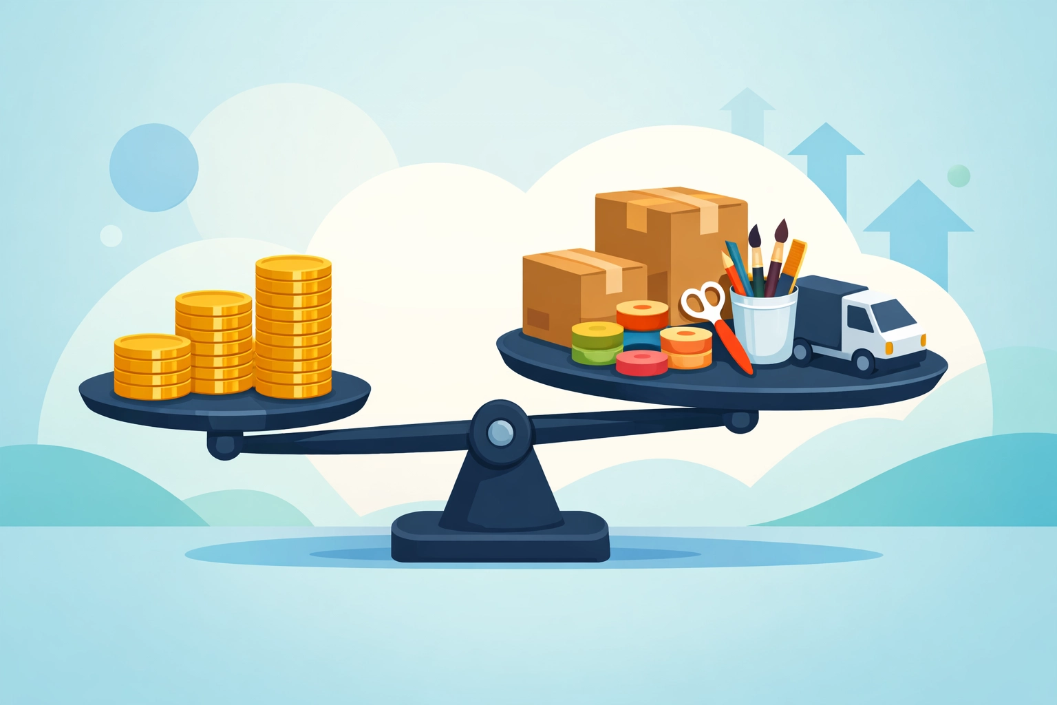 Balance scale showing business income versus deductible expenses for tax calculation