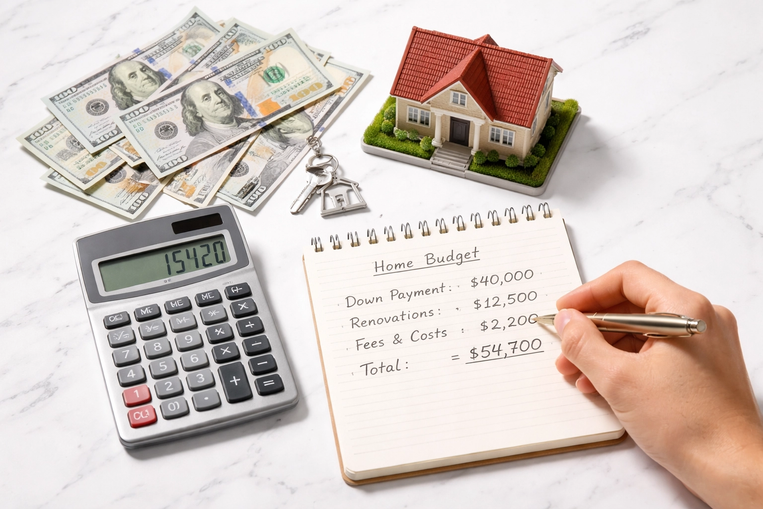 Financial planning for a rate buydown using calculator, cash, and model house on investment property