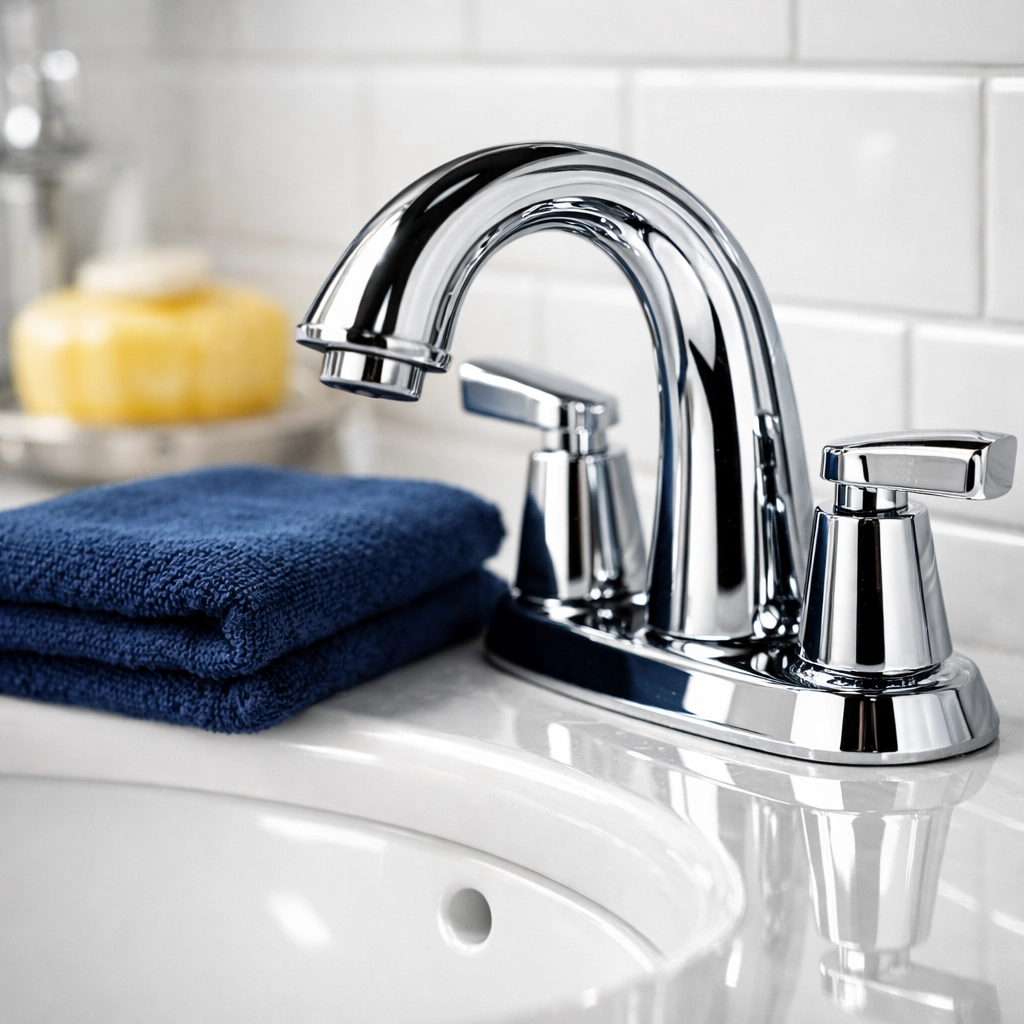 Close-up of a sanitized bathroom vanity from a house cleaning Ashburnham MA expert visit.