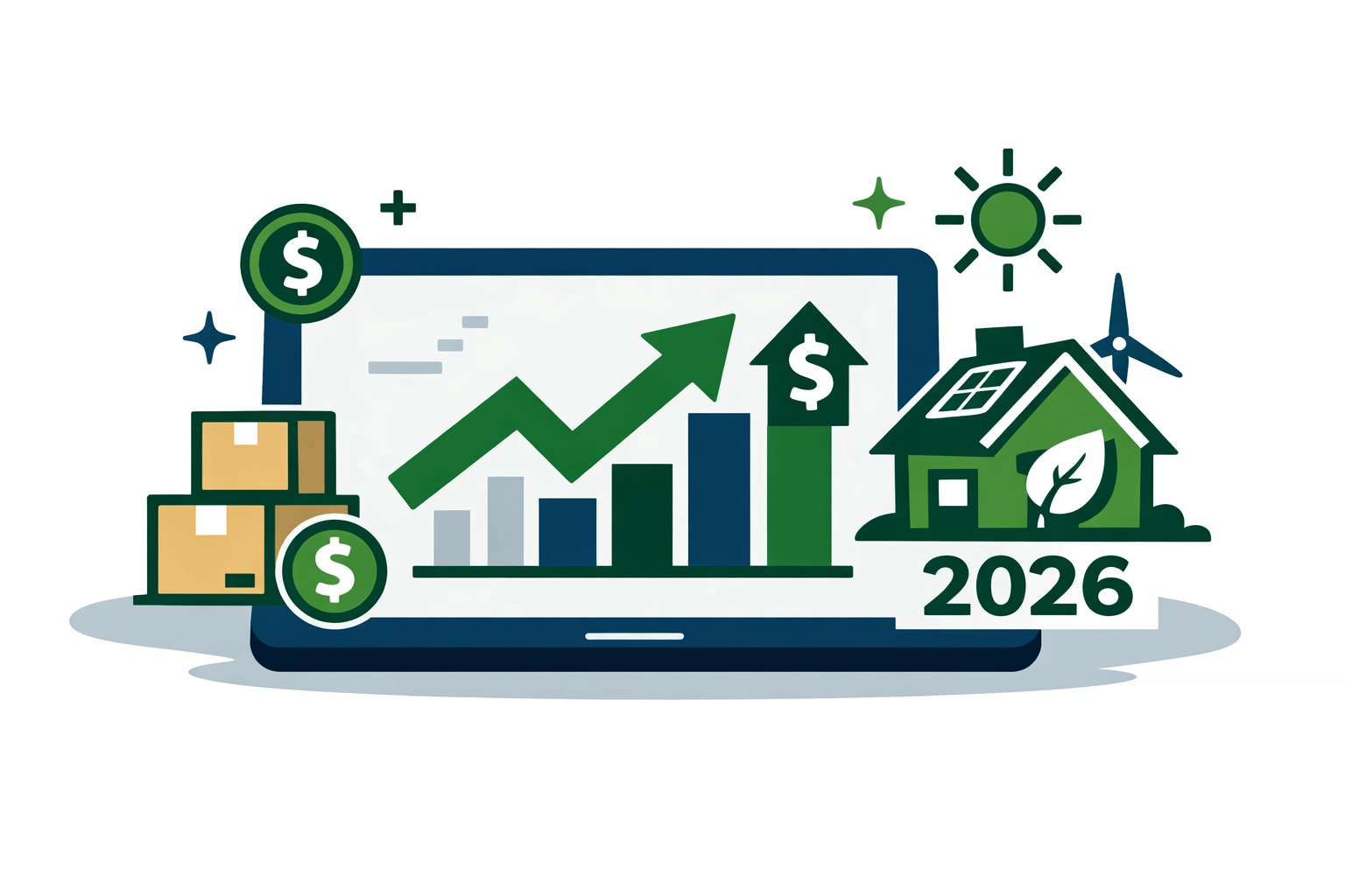 Illustration of a digital tablet highlighting 2026 tax credits and ways to maximize tax refund.
