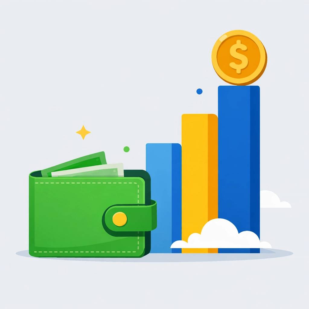 Illustration of a rising bar graph from a wallet representing the 2026 tax refund bump.