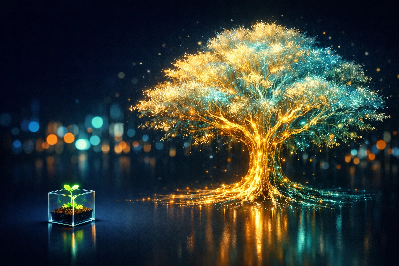 Visualizing the power of compound interest for Gen Z retirement planning through a growing crystalline tree.