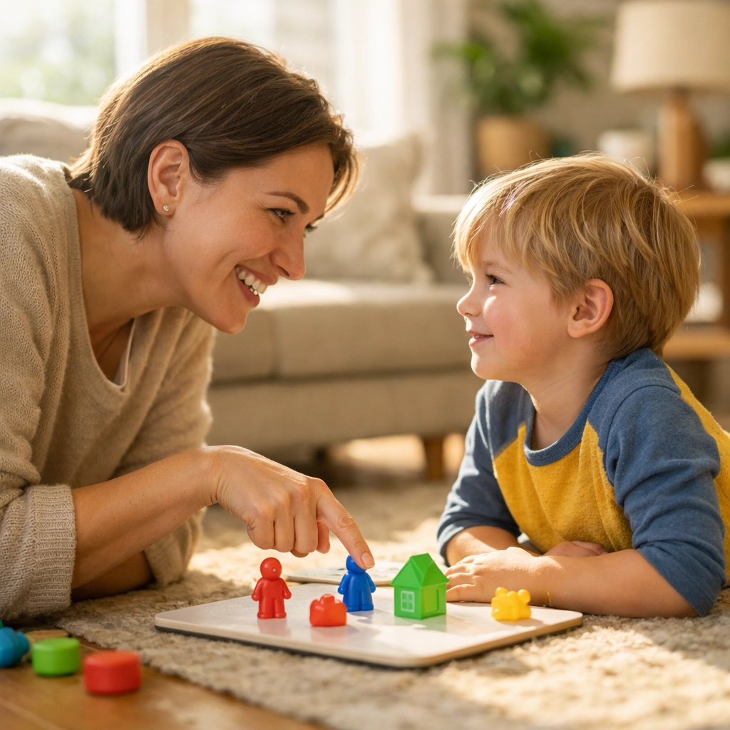 Parent practicing communication goals with their child as part of Georgia ABA therapy.