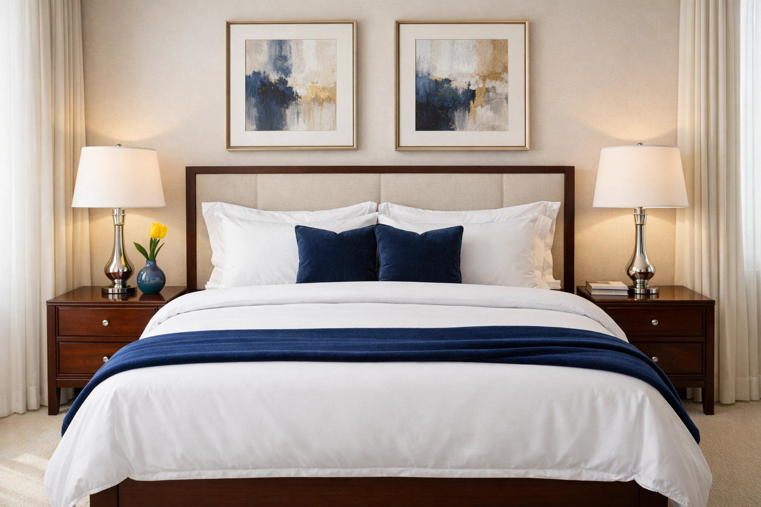 Spotless primary bedroom in a Stow home following a professional deep cleaning service strike.