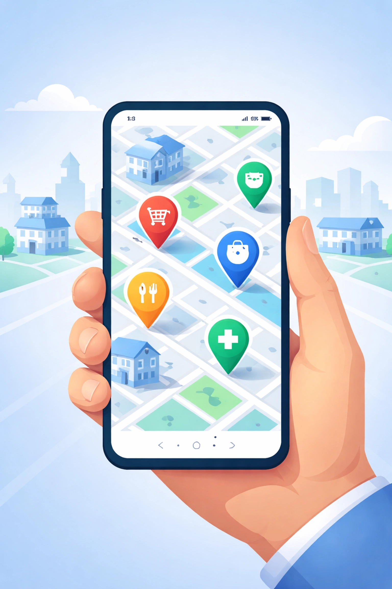 Smartphone showing Google Maps with business location pins to highlight local SEO strategies