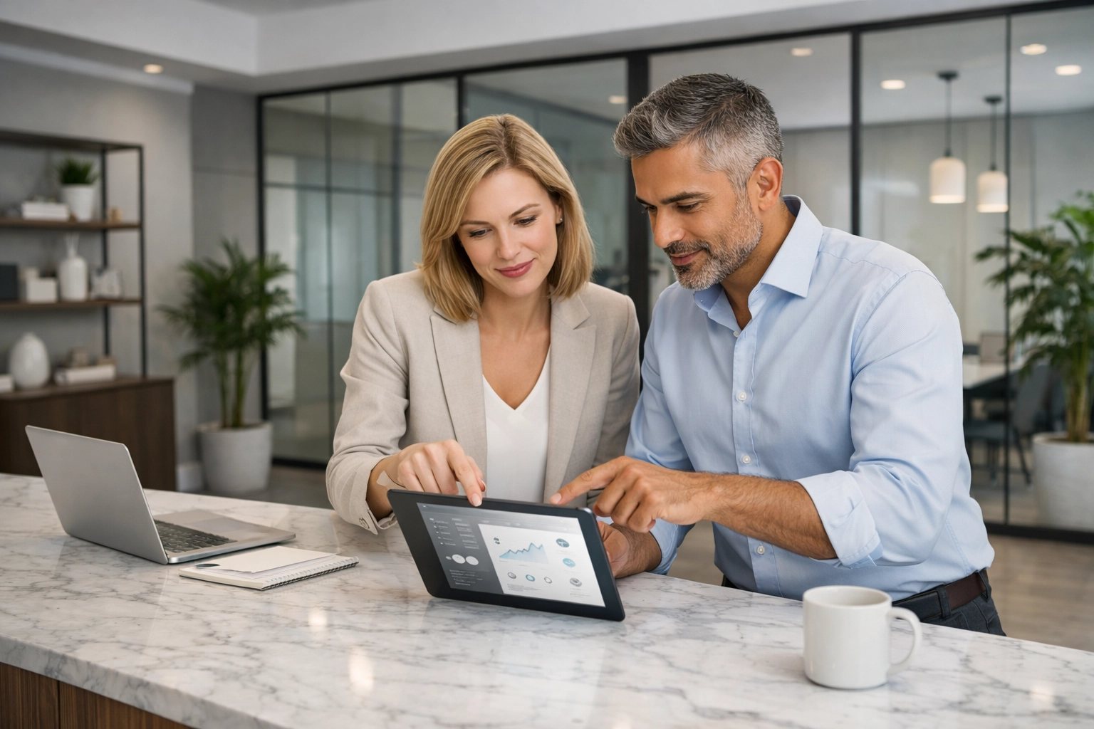 Marketing professionals collaborating on a digital interface to improve website conversion rates.