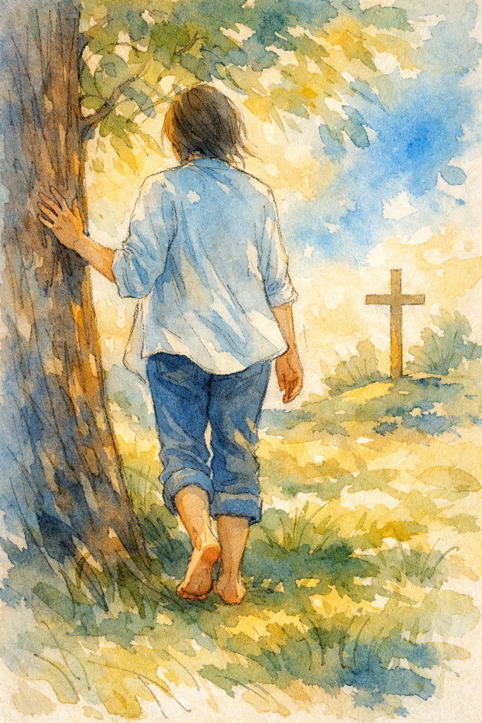 Person walking barefoot in nature connecting with God for anxiety relief