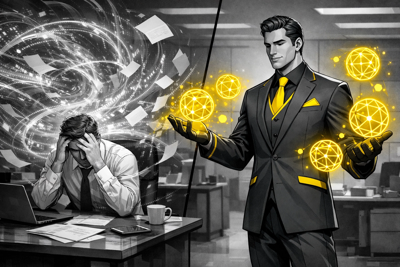 Amazon account management services professional organizing chaotic digital data for a business owner.