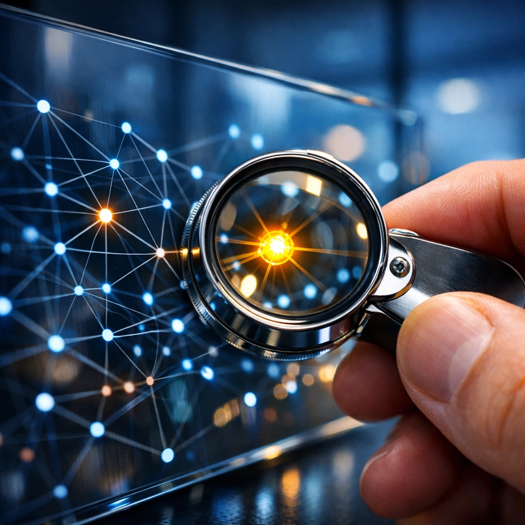 Human hand identifying high-value leads using precision data enrichment services.