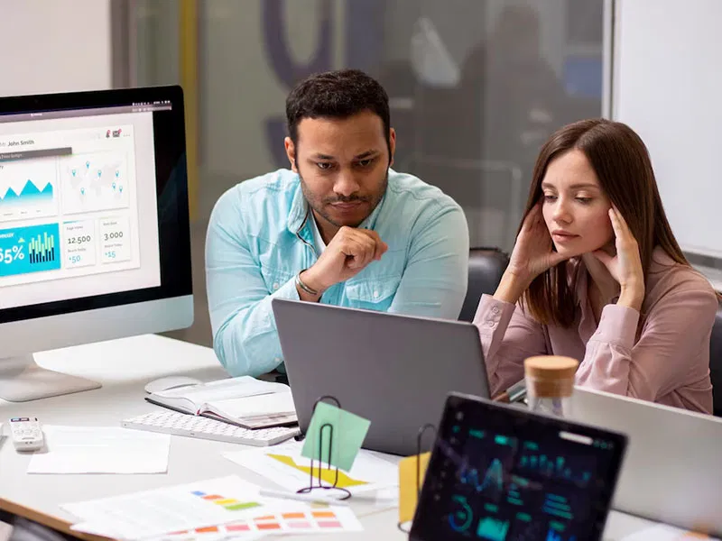 Marketing team analyzing data