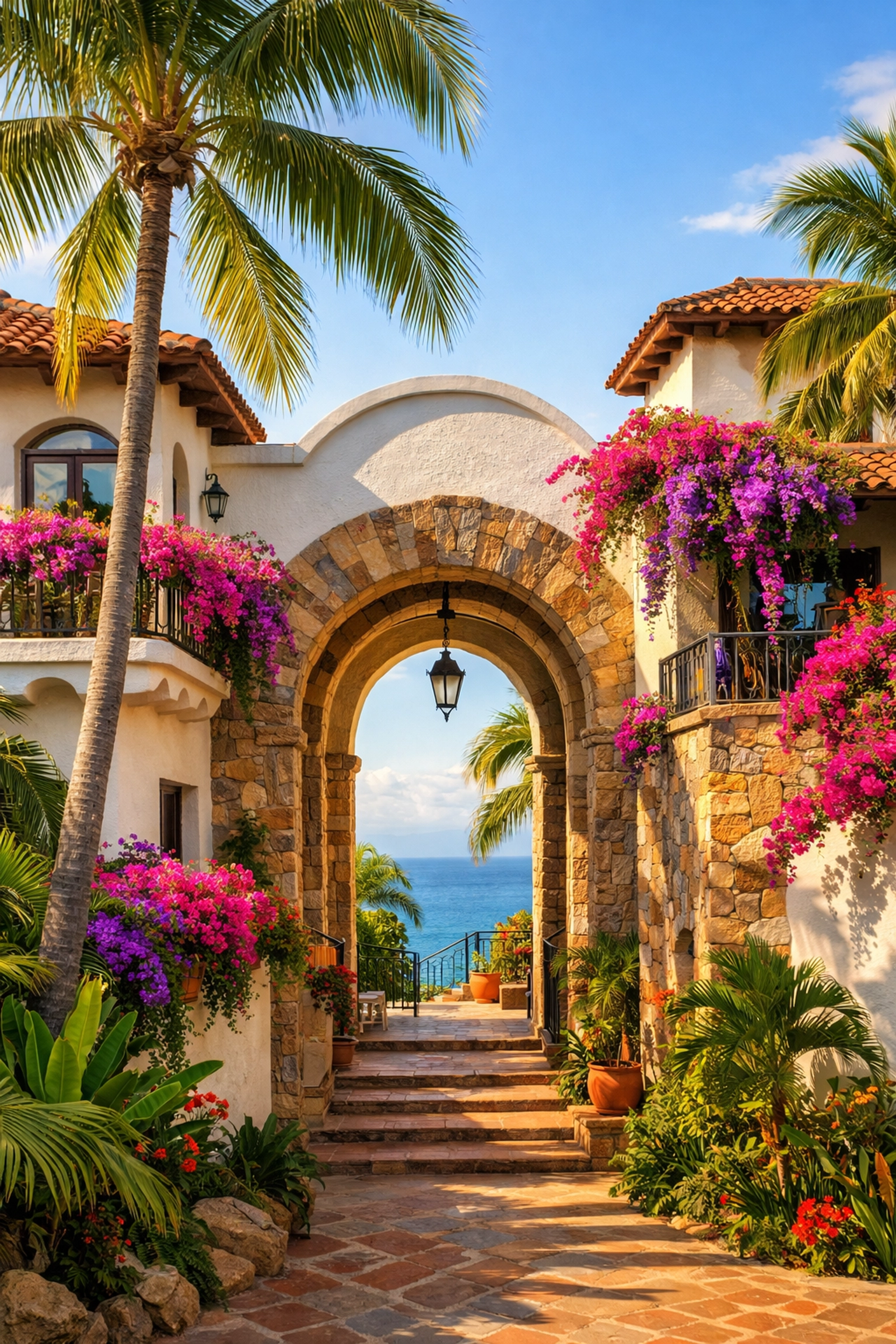 Mexican villa with bougainvillea flowers in Amapas Puerto Vallarta neighborhood