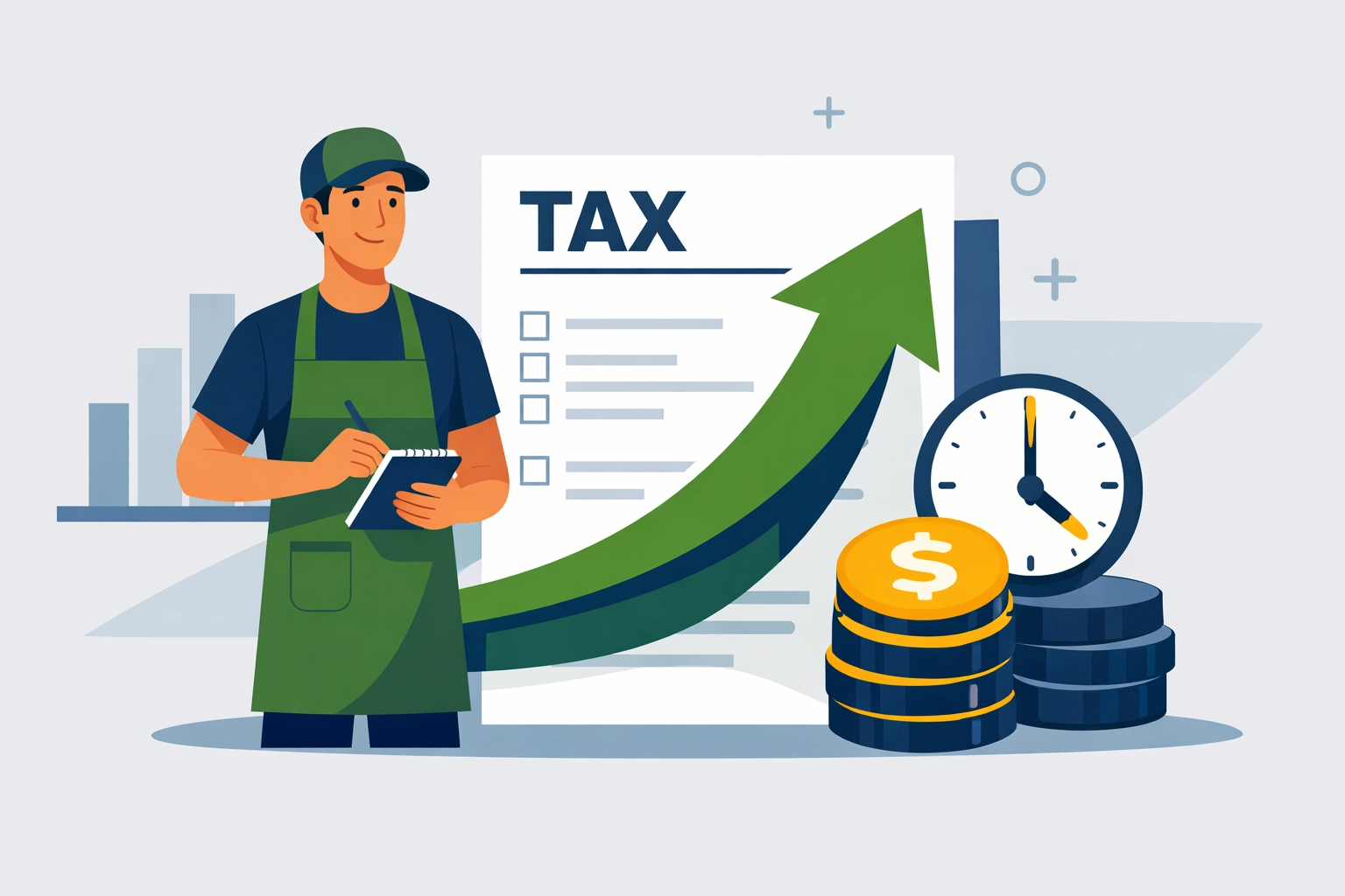 Illustration of worker claiming OBBBA deductions to maximize tax refund with professional help.