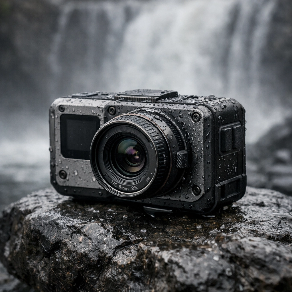 GoPro Mission 1 modular action camera on a rock, a key focus in today’s biggest photography & videography news.