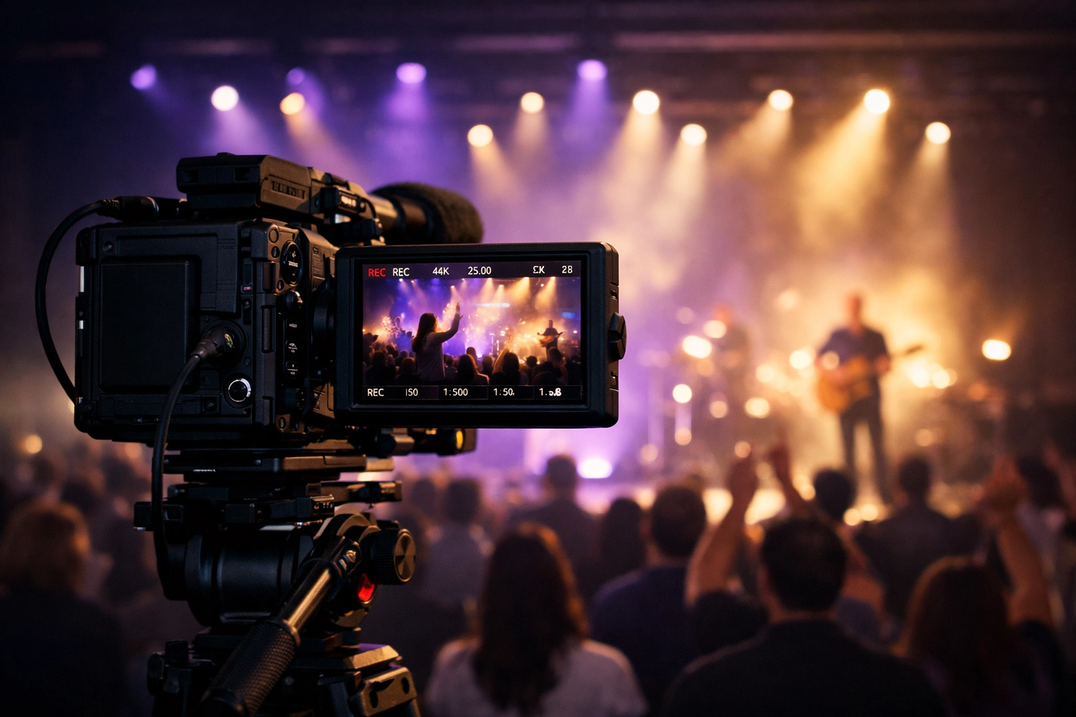 Digital video camera filming a vibrant church livestream to reach and engage online congregants.