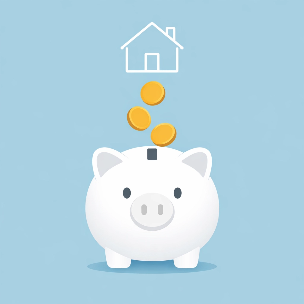 Alcancía y casa representando el ahorro para el pago inicial o down payment de una vivienda.