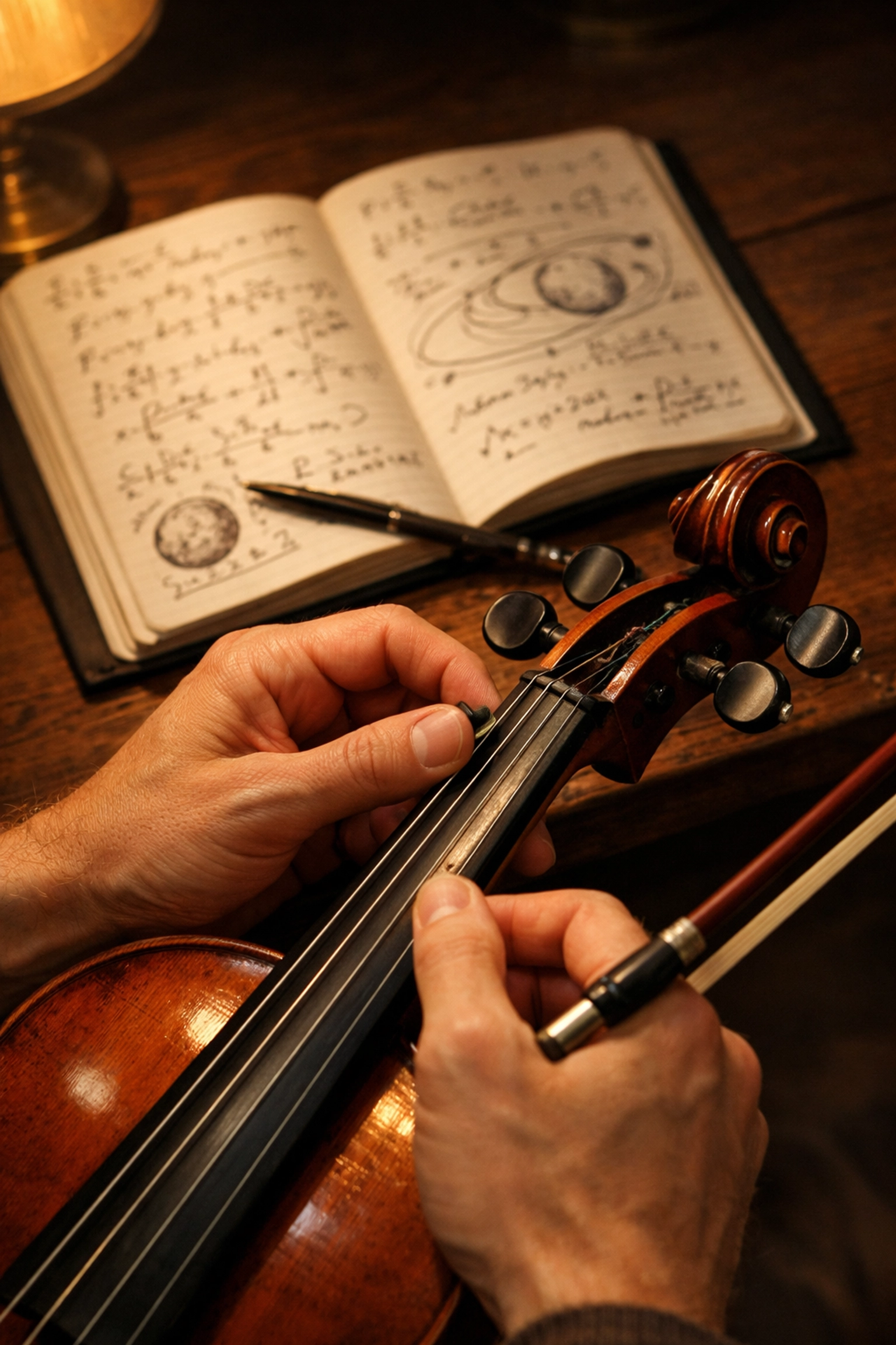Close-up of someone learning a new skill like the violin to strengthen neural resilience and focus.