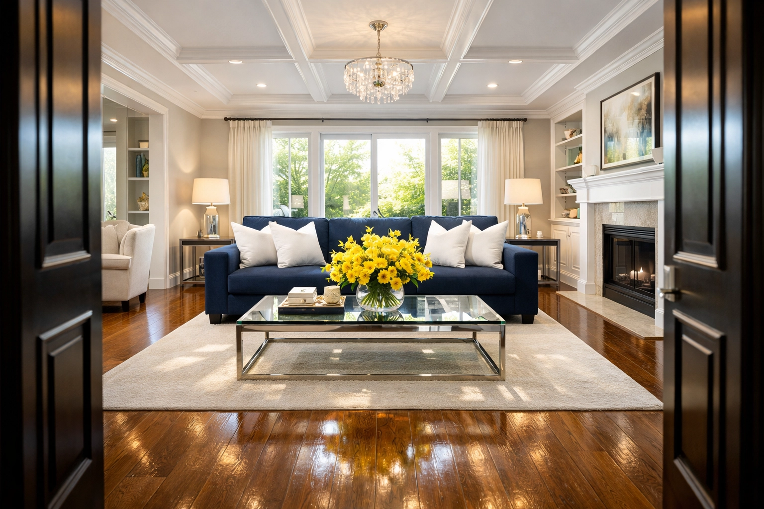 A spotless luxury living room after a professional residential cleaning in Petersham MA.