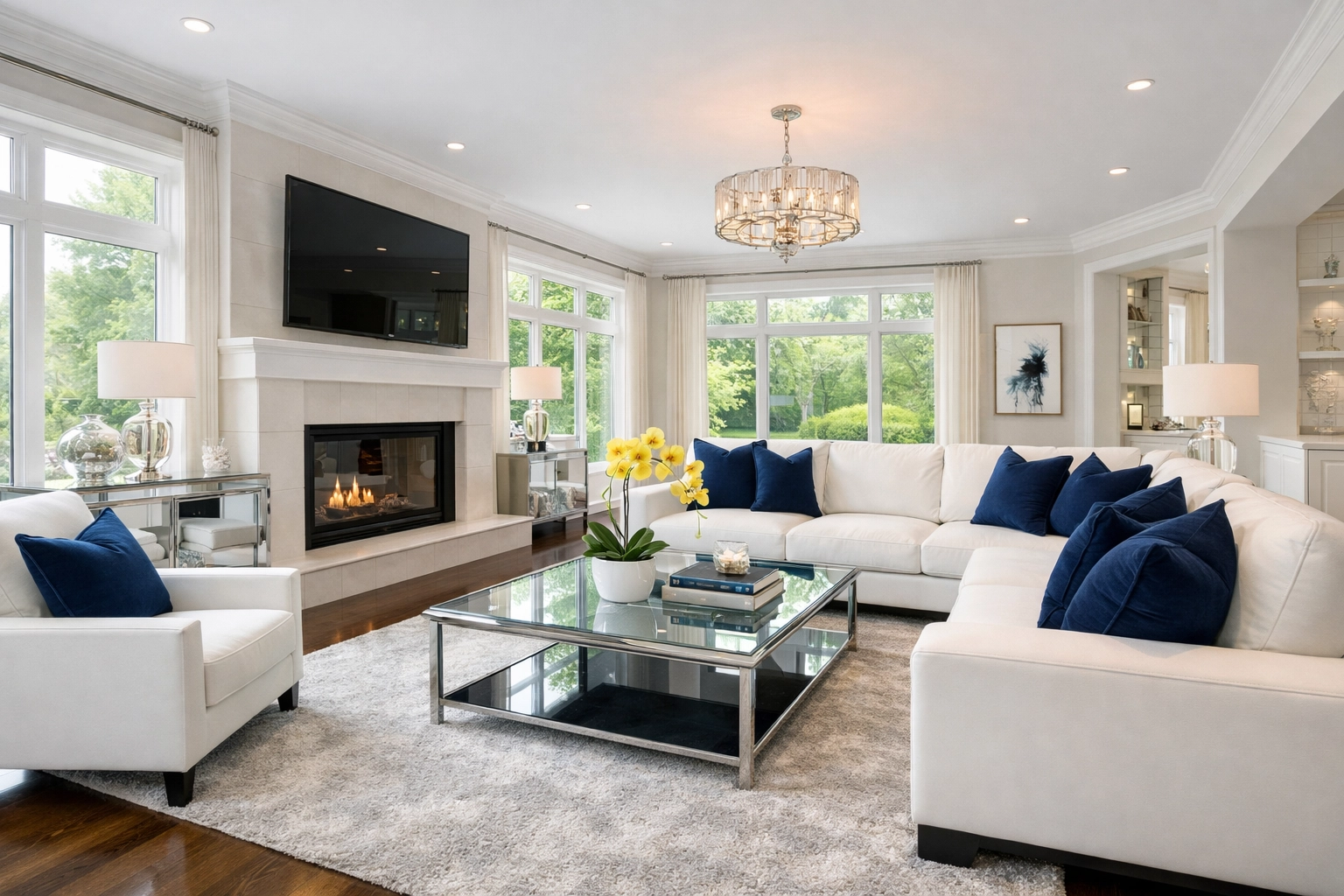 A bright, spotless luxury living room in Worcester after a comprehensive professional deep cleaning service.
