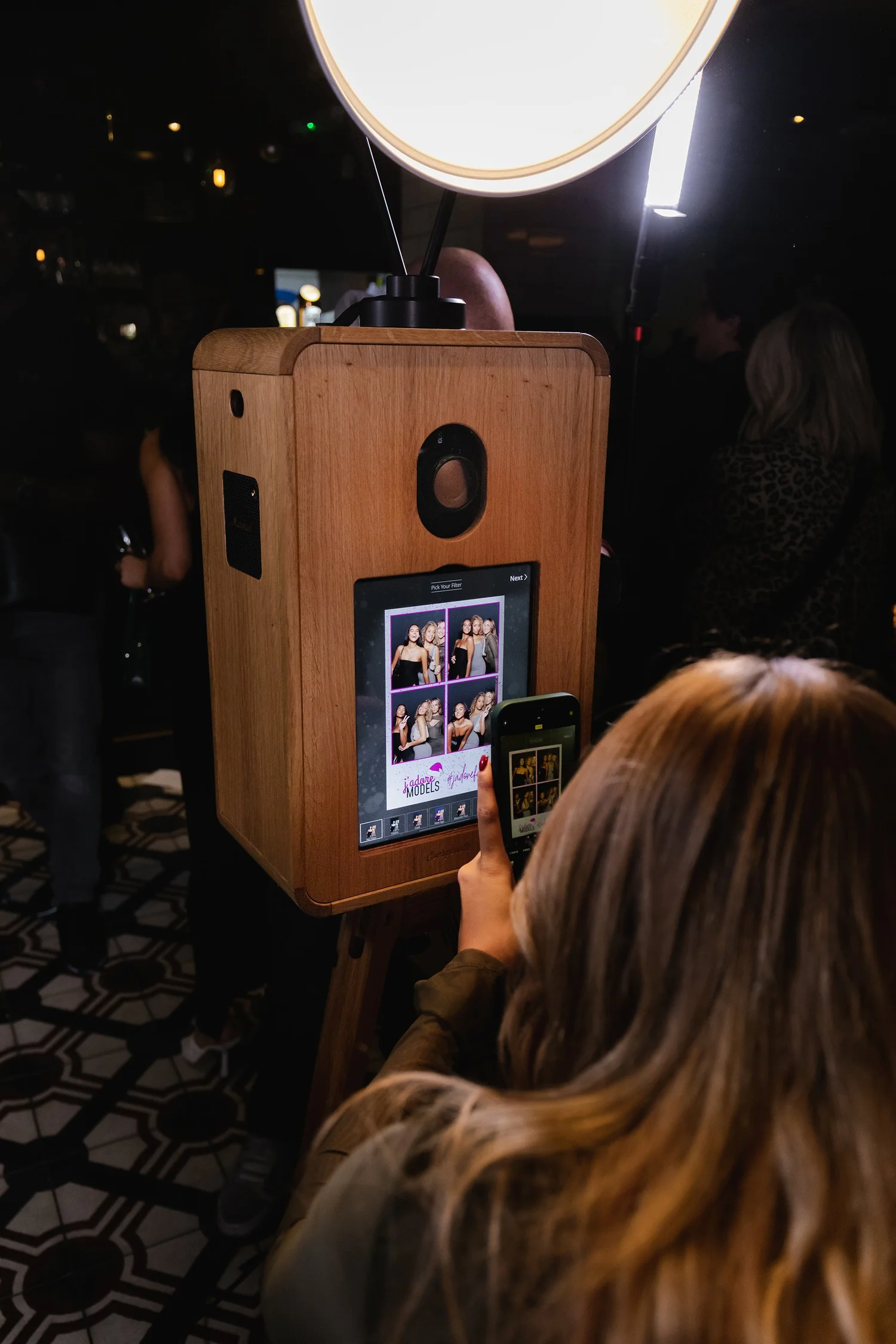 Modern Wood-Finish Photo Booth Interaction