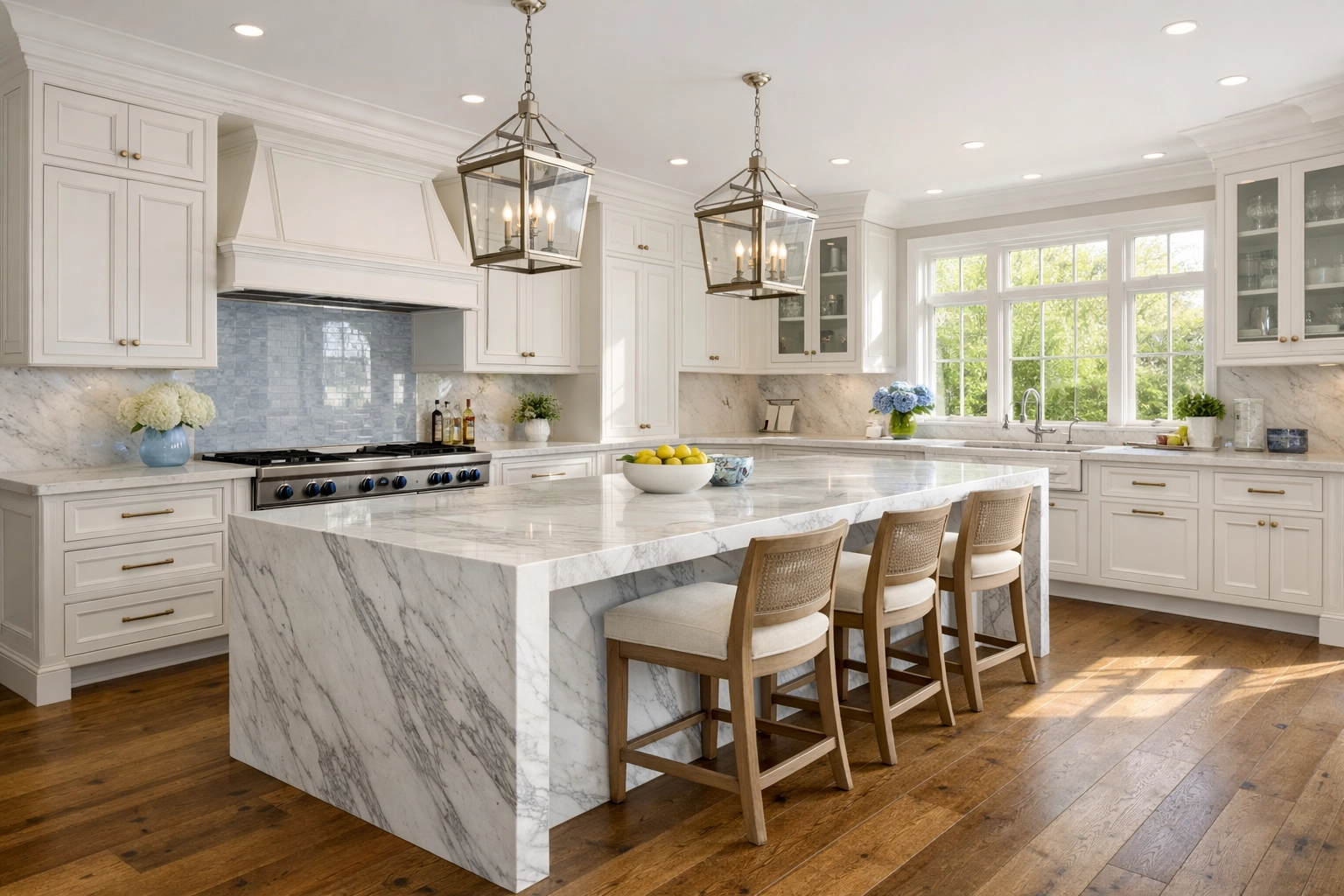 Luxury cleaning in Dover for high-end kitchens featuring marble countertops and reclaimed oak floors.