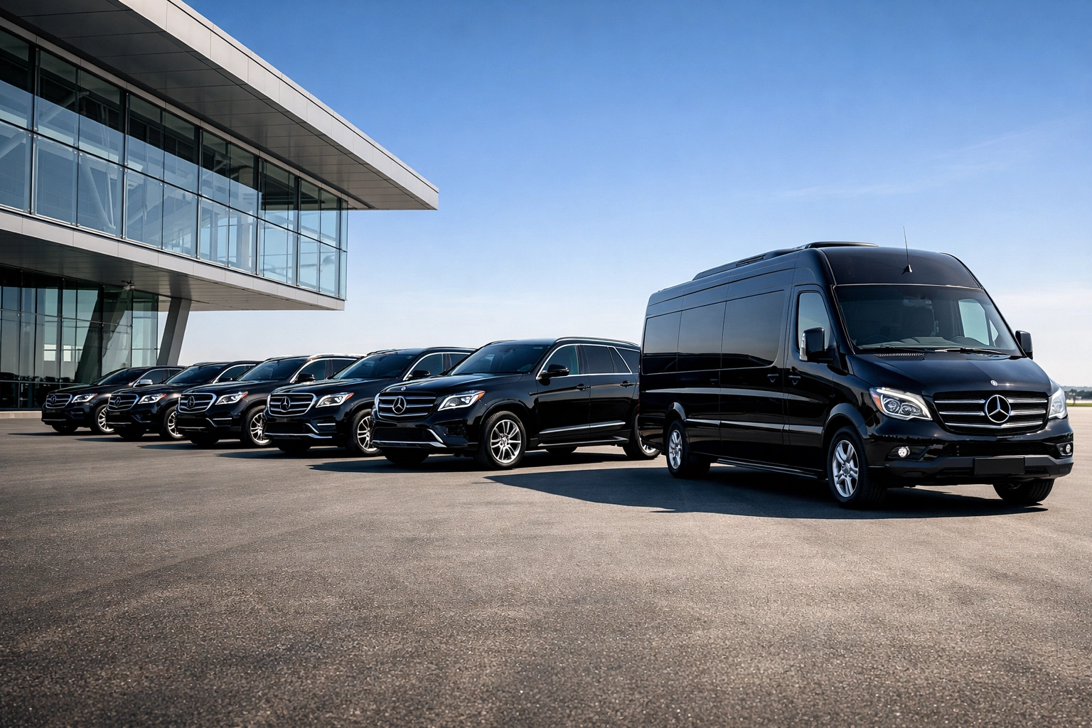 Coordinated fleet of luxury SUVs and executive Sprinter vans for Super Bowl corporate hospitality groups.
