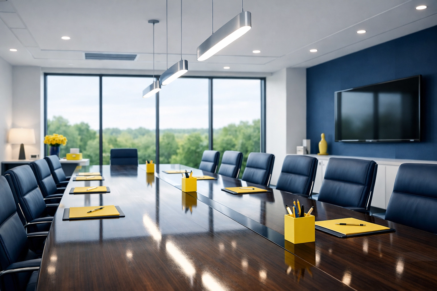 Cleaned Westford office conference room, showcasing professional weekly commercial cleaning.