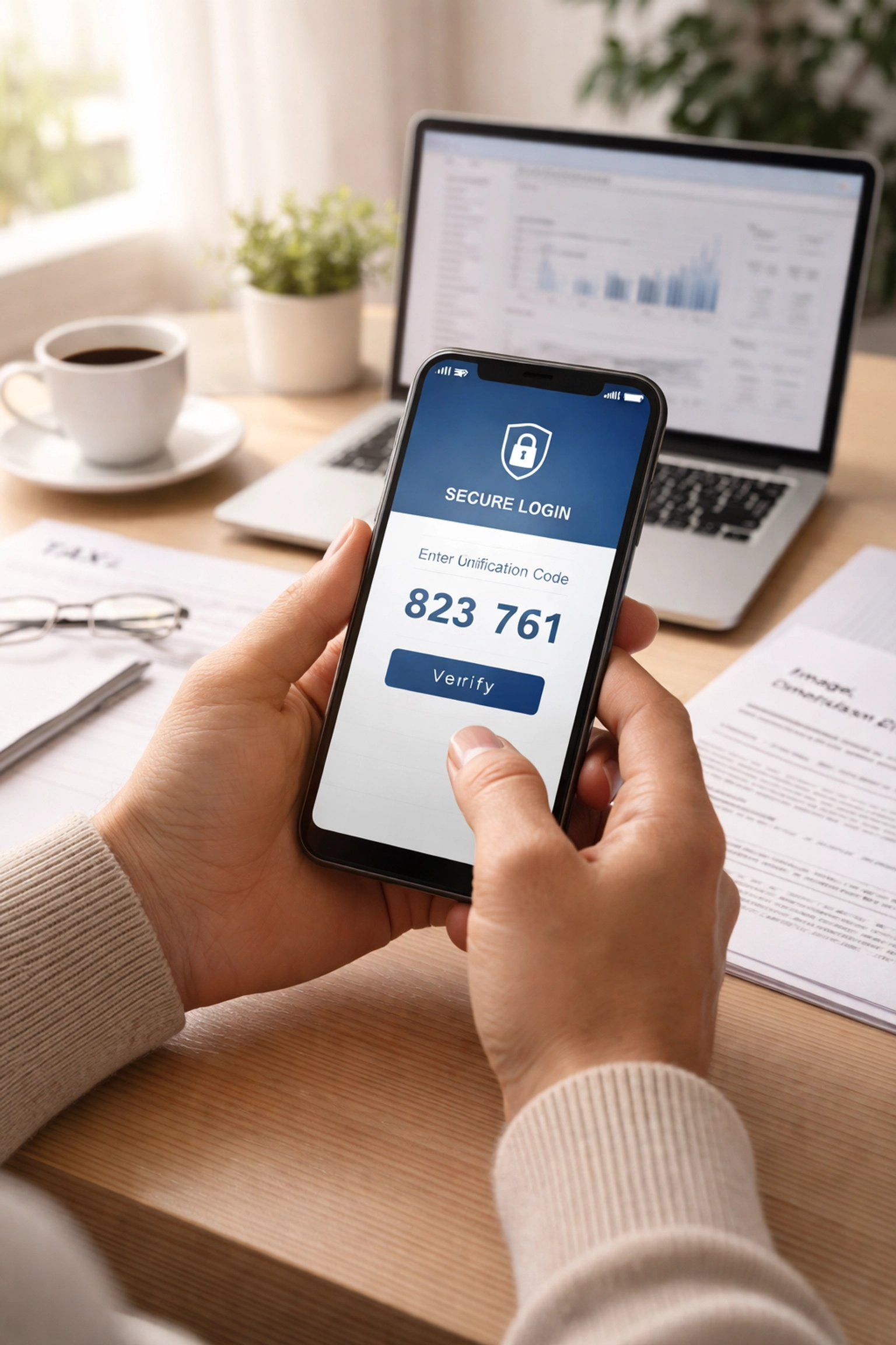 Person using a secure online login at a modern home desk, symbolizing IRS IP PIN digital tax identity protection