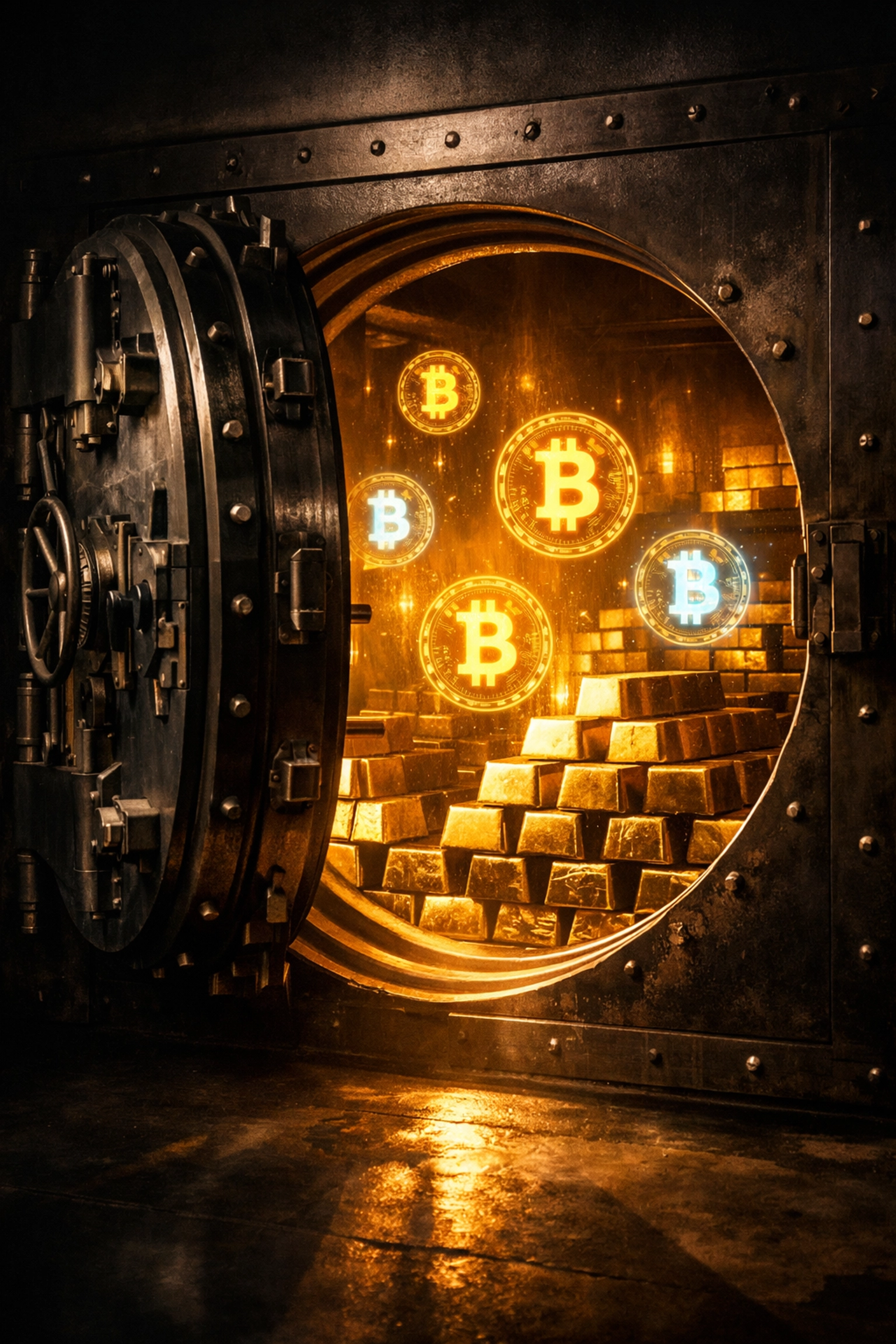 Traditional institutional assets blended with Bitcoin for modern portfolio diversification