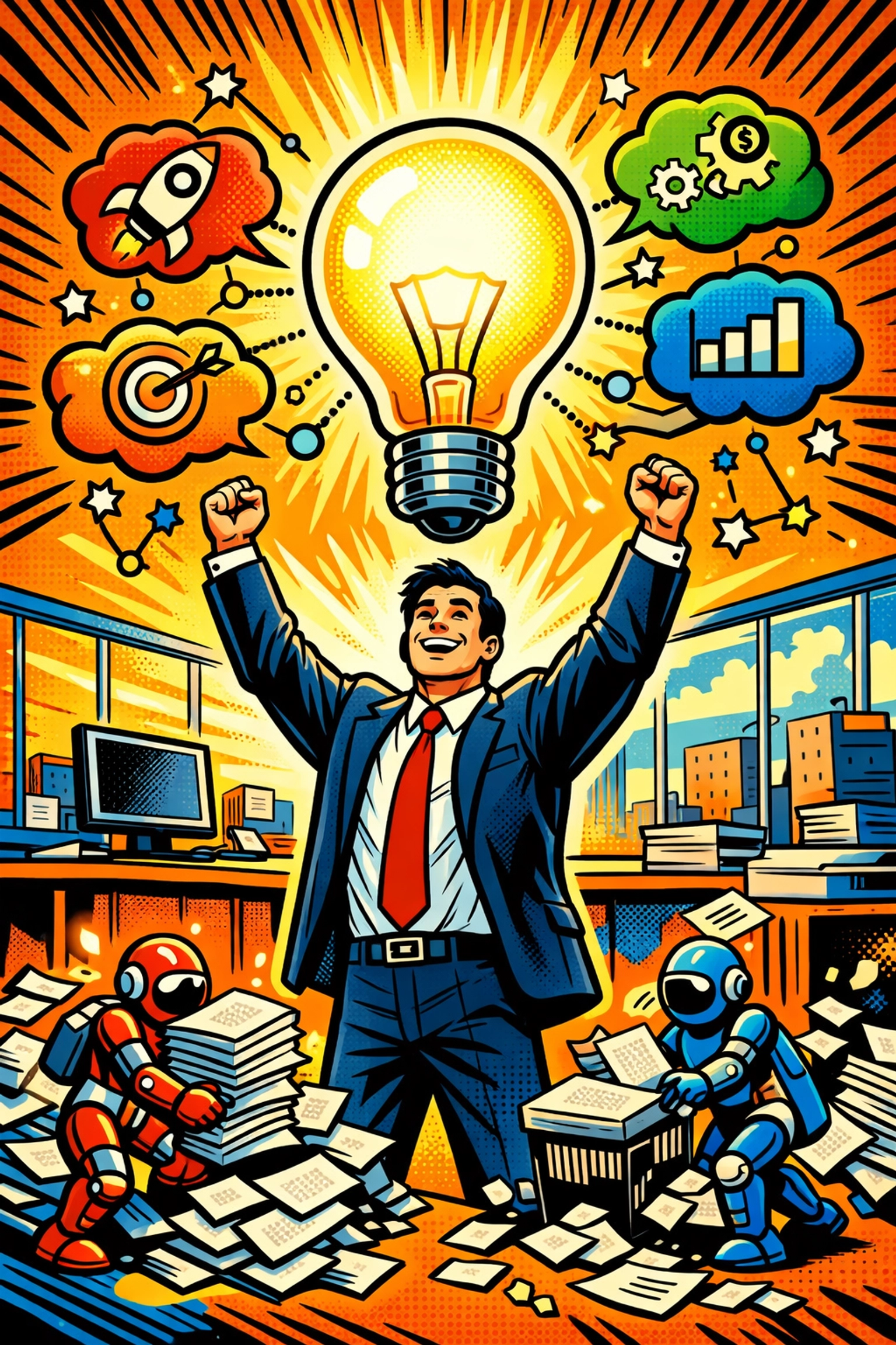 Business professional having creative breakthrough as AI handles administrative work