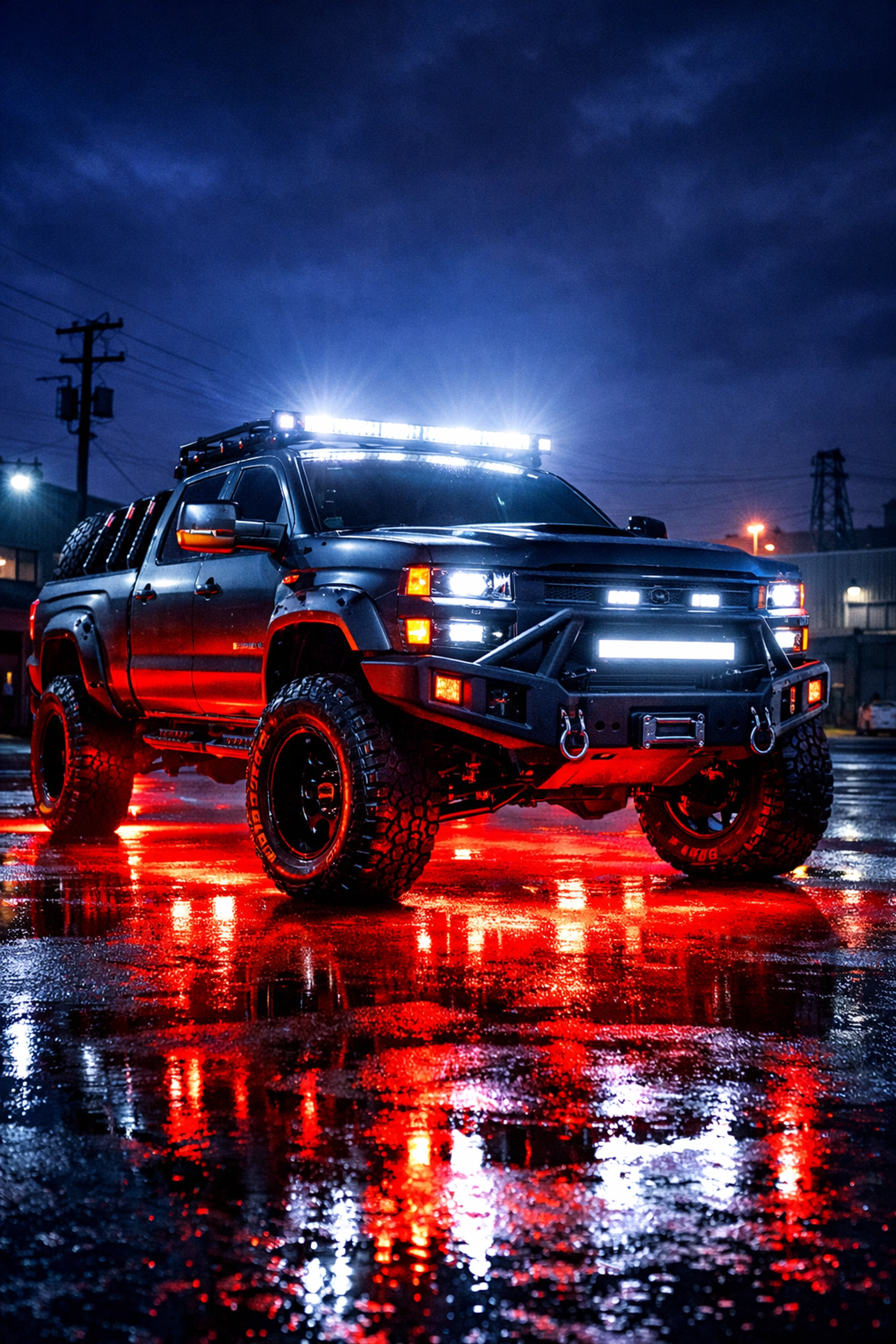 Custom truck featuring LED underglow and lighting accessories from Ultimate Sounds and Tint.