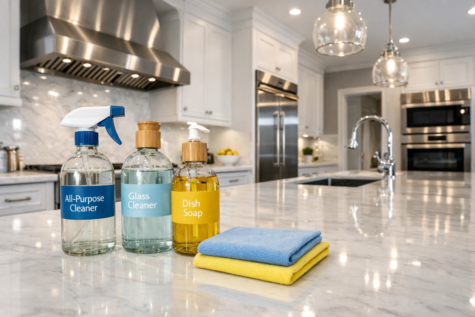 Professional Boston apartment move-out cleaning showing a spotless modern luxury kitchen.